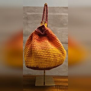 Crochet Drawstring Backpack - Orange & Yellow